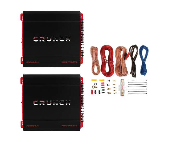 PX-1000.4 + AKS8 Crunch 4-Channel 1000-Watt A/B Amplifier (Pair) & Wiring Kit