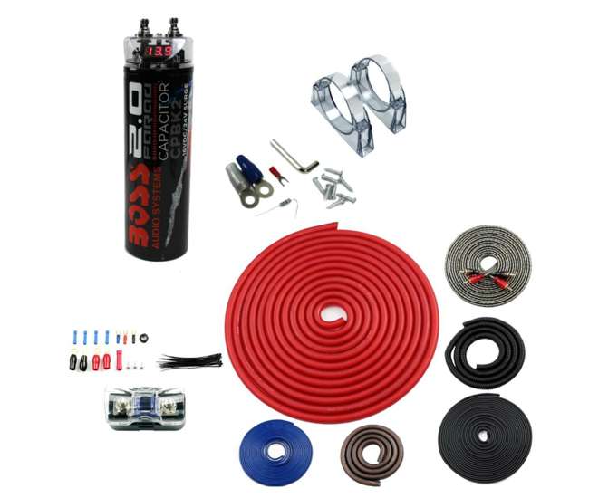 CPBK2 + BGE4RB Boss CPBK2 2.0 Farad Led Digital Capacitor Cap with 4 Gauge Amp Kit