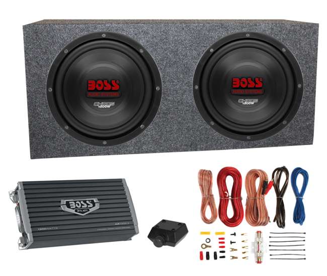 CH12DVC + VM12SEALED + AR16002 +AKS8 Boss CH12DVC 12-Inch 3600W Subwoofers with Sealed Box Enclosure with Amp with Amp Kit (Pair)
