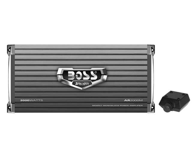 AR2000M + BCAP2.2 + AKS8 Boss AR2000M 2000W Mono Amplifier with Remote + 2.0 Farad Capacitor + Amp Kit (Package)