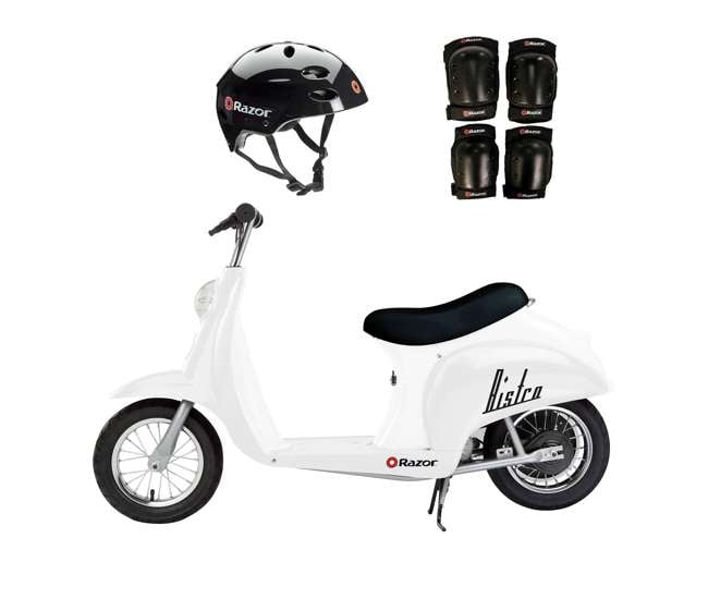 15130608 + 97778 + 96785 Razor Pocket Mod 24V Electric Retro Scooter, Kids Helmet, & Elbow & Knee Pads