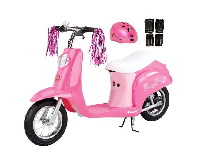 15130659 + 97783 + 96785 Razor Pocket Mod Electric Sweet Pea Scooter with Helmet, Elbow & Knee Pads