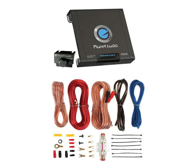 AC15001M + AKS8 Planet Audio AC1500.1M 1500W Mono Amplifier with 8 Ga Amp Kit