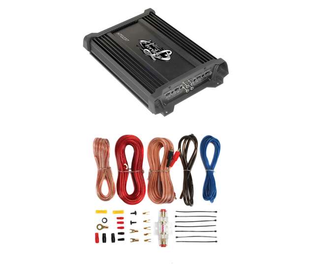 HTG237 + AKS8 Lanzar HTG237 1000W 2 Channel Amplifier with 8 Gauge Amp Kit