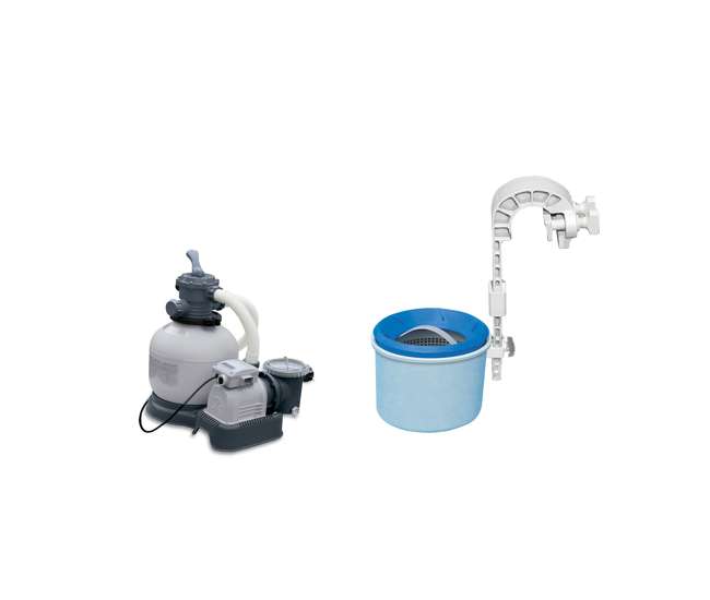 28647EG + 28000E Intex 2800 GPH Above Ground Pool Sand Filter Pump + Wall-Mounted Surface Skimmer