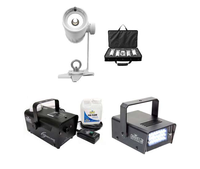 EZPIN-PACK4 + H700 + MINISTROBE-LED Chauvet DJ 4 Pack Spot + Fog Machine + Mini Strobe