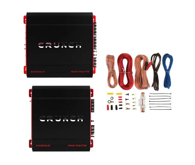PX-1000.4 + PX-1000.2 + AKS8 Crunch 4 Channel 1000W A/B Amplifier & 2 Channel Amp & Wiring Kit