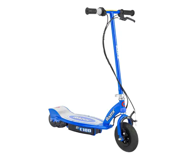 13111240 + 97778 + 96785 Razor E100 Electric Scooter (Blue) with Helmet, Elbow & Knee Pads