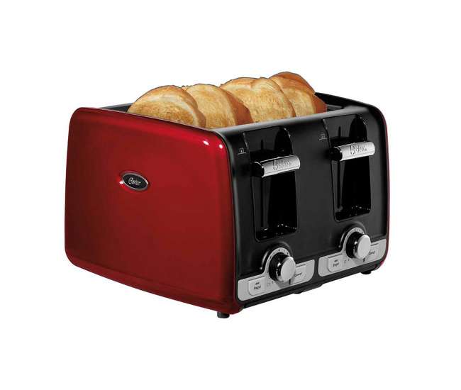 Oster Double Flip Belgian Waffle Maker + 4Slice Toaster, Red
