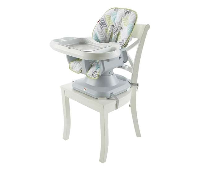 DRF75 Fisher-Price SpaceSaver 2-in-1 Infant High Chair/Toddler Booster Seat, Green