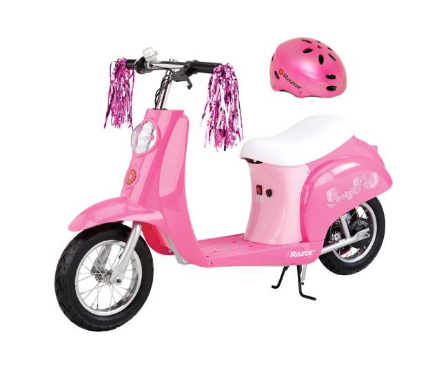 15130659 + 97783 Razor Pocket Mod Electric Sweet Pea Scooter & Youth Helmet (Pink)