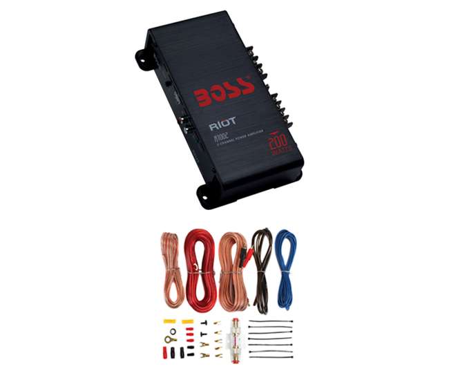 R1002 + AKS8 Boss R1002 200W 2-Channel Amplifier with 8 Gauge Install Amp Kit