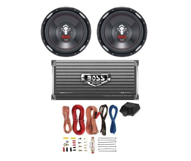 P126DVC + AR16002 + AKS8 2 BOSS P126DVC 12" 2300W Car Subwoofers Subs + 1600W 2-Ch Amp + 8 Gauge Amp Kit