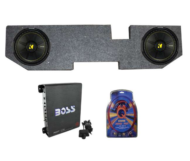 QDODGE124DOOR + 2 x44CWCS124+R1100M+4GAMPKIT-SFLEX 2 Kicker 12-Inch 600W Subwoofers w/ Dodge Ram Quad Cab '02- 12-Inch Box with Amp with Wiring (Pair)