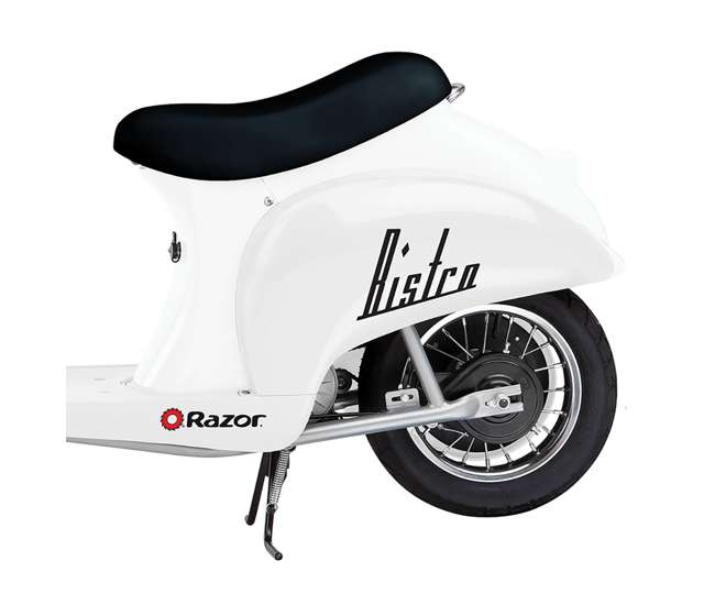 15130608 + 97778 Razor Pocket Mod Miniature Electric Scooter, White + Razor V17 Youth Sport Helmet, Glossy Black