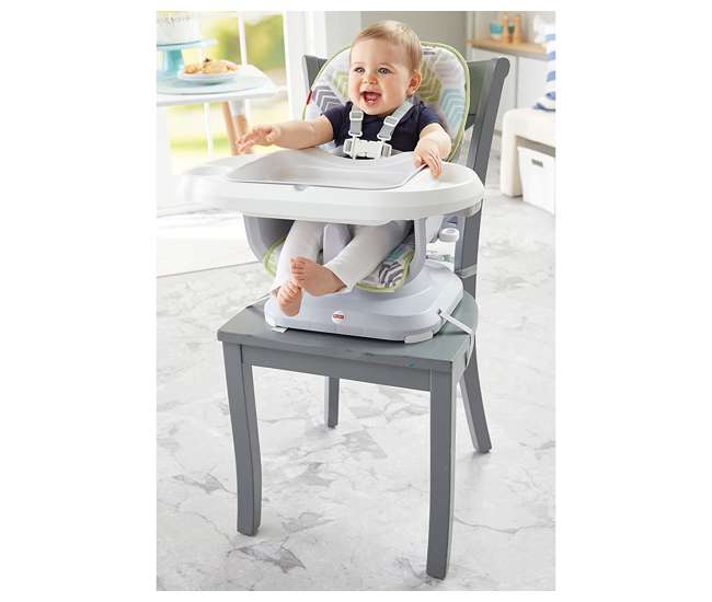 DRF75 Fisher-Price SpaceSaver 2-in-1 Infant High Chair/Toddler Booster Seat, Green