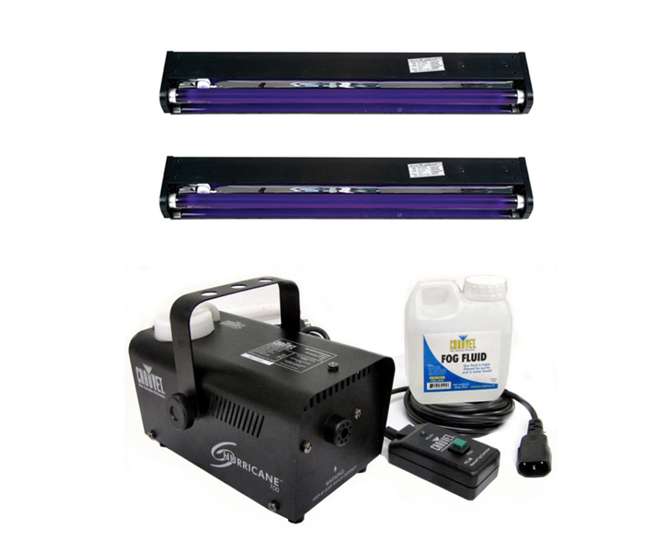 H700 + 2 x BLACK-24BLB Chauvet H700 Hurricane Pro Fog Machine H-700 + (2) AMERICAN DJ UV Blacklights