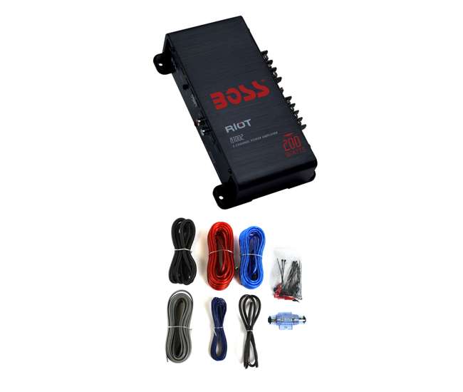 R1002 + KIT2 Boss R1002 200W 2-Channel Riot Power Amplifier + 8 Gauge Amp Kit