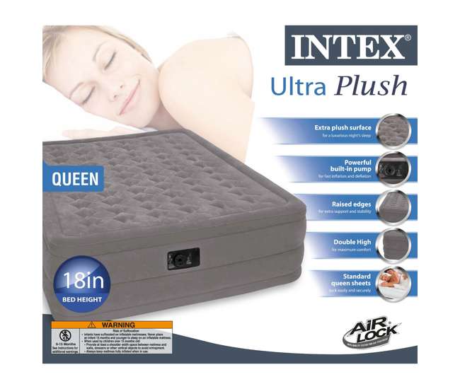 Intex Ultra Plush Air Mattress With BuiltIn Pump, Queen 66957E