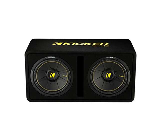 44DCWC122 + R1100M + 4GAMPKIT-SFLEX Kicker 44DCWC122 12-Inch 1200W Subwoofer Enclosure with Mono Amplifier