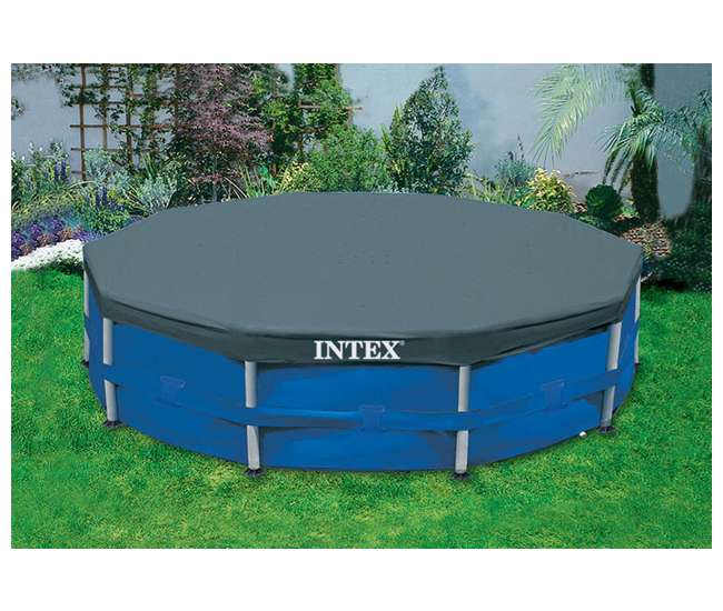 26701EH Intex 10ft x 10ft x 30in Pool w/ 10 Foot Round Pool Cover and Filter Cartridge