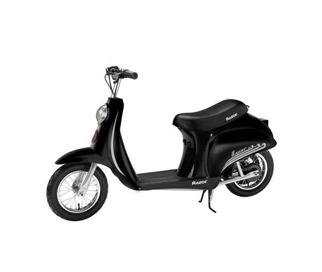 15130601 + 97778 Razor Pocket Mod Electric Retro Scooter, Black (2 Pack) + Helmet
