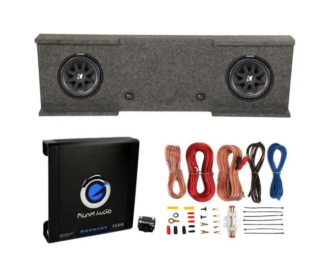 43C124 + GMC12-2007-4DR + AC15001M + AKS8 Kicker 12-Inch 600W Subwoofers (2) + GMC Dual Sub Box + 1500W Amplifier + Wiring Kit