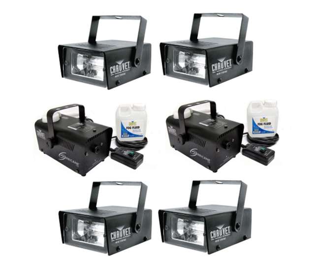 4 x MINISTROBE-LED + 2 x H700 4 Chauvet CH-730 Mini Strobe Lights with H700 Fog Machines (Pair)