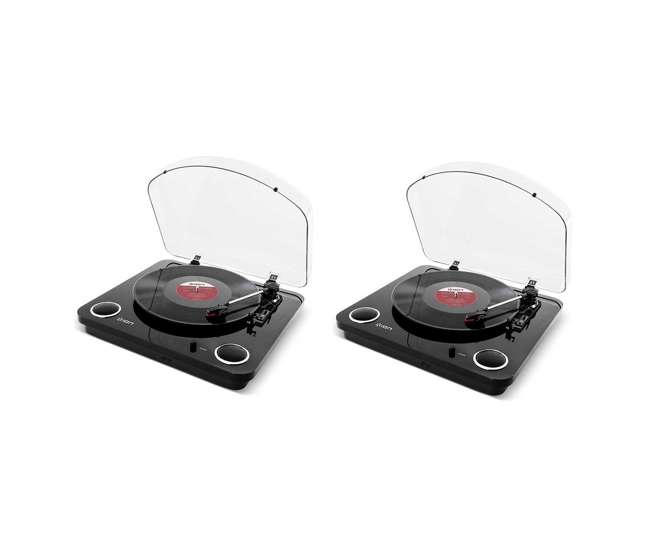 ion audio max lp three speed vinyl conversion turntable with stereo speakers