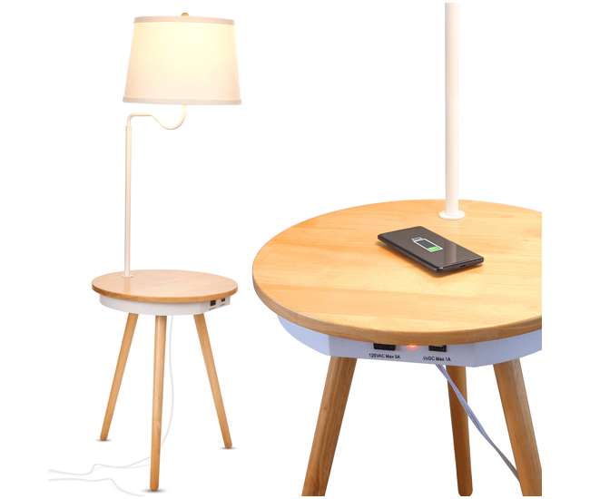 Brightech Owen Wireless Charging, Side Table With Built In Lamp