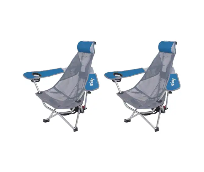 Kelsyus 80403 Mesh Folding Backpack Beach Chair With Headrest Blue 2 Pack