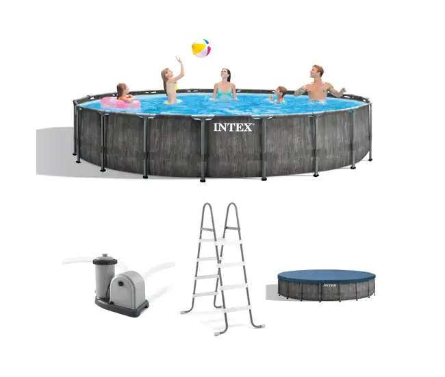 Intex 26743EH 18ft x 48in Greywood Prism Steel Frame Pool Set with Cover, Ladder, & Pump