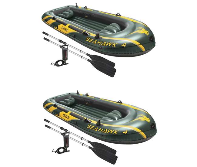 Intex Seahawk 4 Inflatable Boat Set With Oars And Air Pump 2 Pack