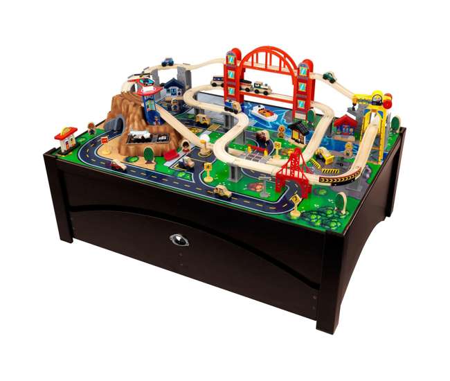 100 piece wooden train set with table
