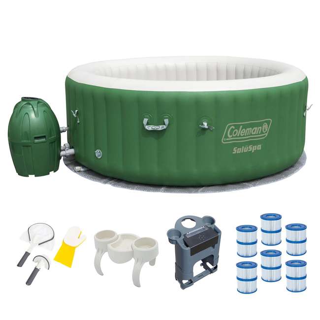 Coleman 6 Person Inflatable Hot Tub + Entertainment Center + 6 Filters ...