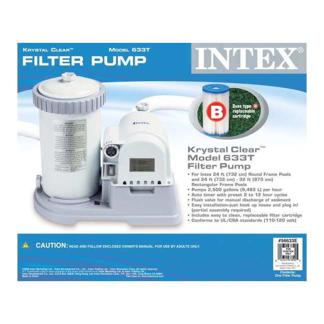 Intex 633T 2500 GPH Swimming Pool Pump with 6 Type B Filter Cartridges