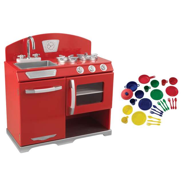 Kidkraft Red Retro Vintage Kitchen Stove Oven With Primary Color