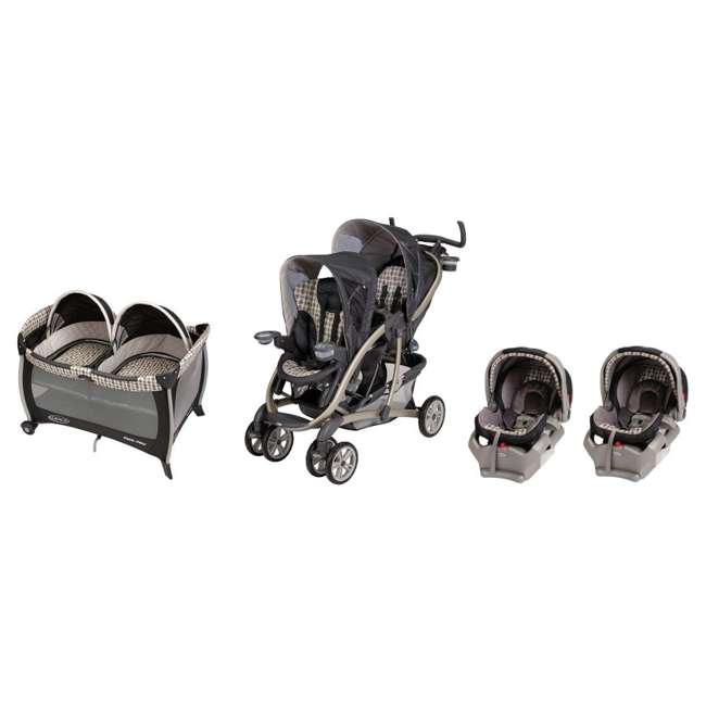 Graco Quattro Tour Duo Baby Stroller, SnugRide Twin Car Seats & Pack n' Play 1813042 + 2 x