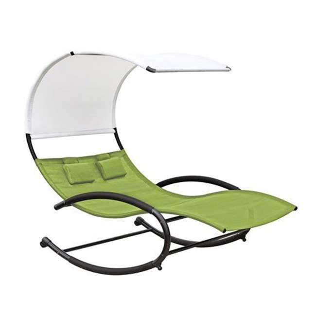 Vivere Double Chaise Steel Canopy Rocking Patio Chair Green Apple