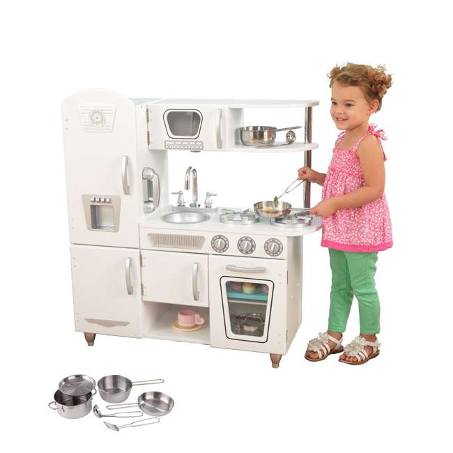 KidKraft White Vintage Kitchen  with Bonus Steel  Pots 