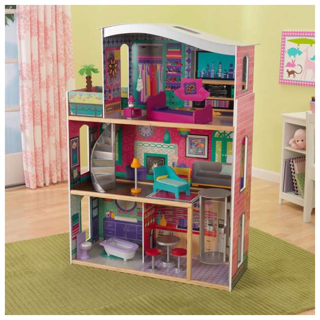 KidKraft Glitter Dream Girls Wood Pretend Play Dollhouse w/ Furniture
