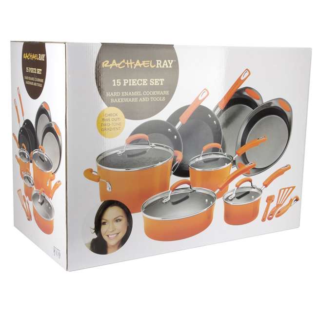 Rachael Ray 15Piece Kitchen NonStick Hard Enamel Cookware Set Orange