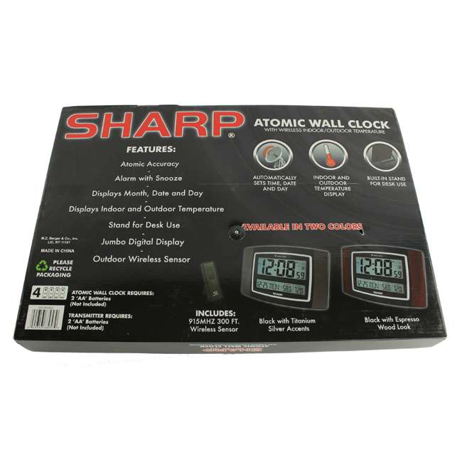 SHARP SPC900WG Digital Atomic Wall Clock w/ Wireless Indoor & Outdoor Temperature Sensor SHARP