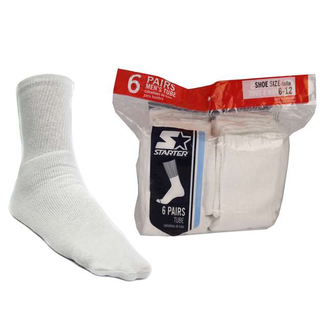 Starter SM68226 Men's Crew Tube Socks White Size 612 (6 Pairs