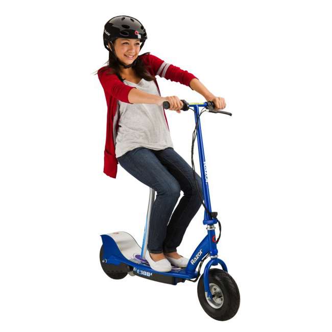Razor E300S Seated Electric Scooter (Blue) & Youth Helmet (Black