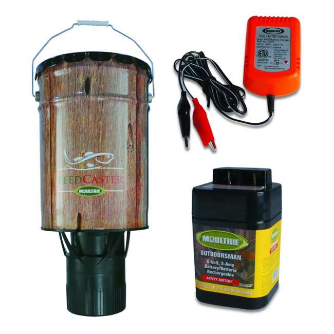 Moultrie Fish Feeder 6 Gallon Automatic Pond Feeder + 6V Rechargeable