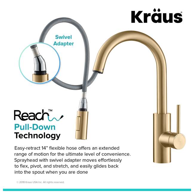 Kraus Oletto Single Handle Pull Down Kitchen Faucet, Brushed Gold KPF