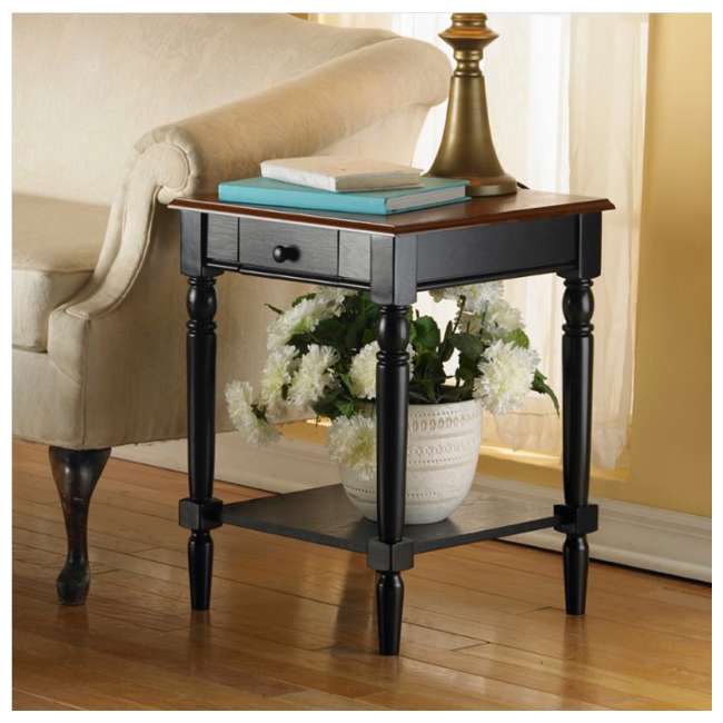 French Country Cherry/Black Wood End Table Side Stand R30103