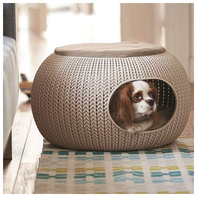 Keter Knit Resin Luxury Lounge Dome Pet Bed, Sandy Beige 232709