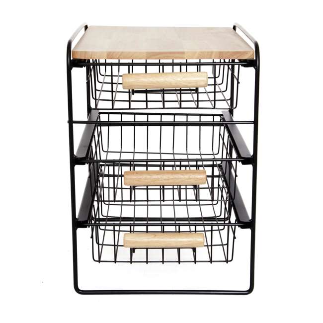 Origami Kitchen Countertop 3 Drawer Wood Top Organizer Black